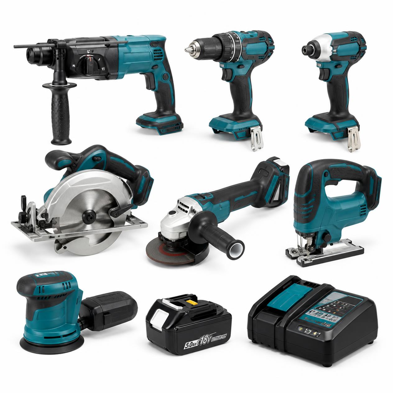 drills, saws, grinders, sanders, impact drivers,